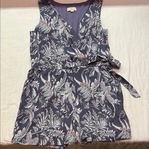 LOFT Feminine Periwinkle White Floral Sleeveless Shorts Romper with Tie Waist